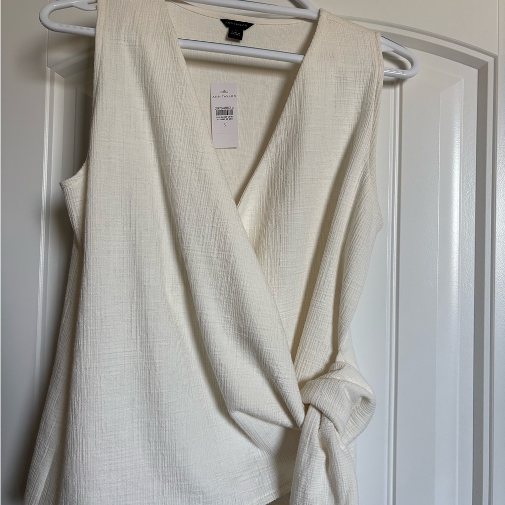 Ann Taylor Cream Sleeveless Wrap Blouse